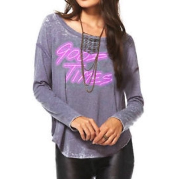 Chaser Tops - NEW Chaser "Good Times" Burnout Gray Neon Pink Long Sleeve Tee